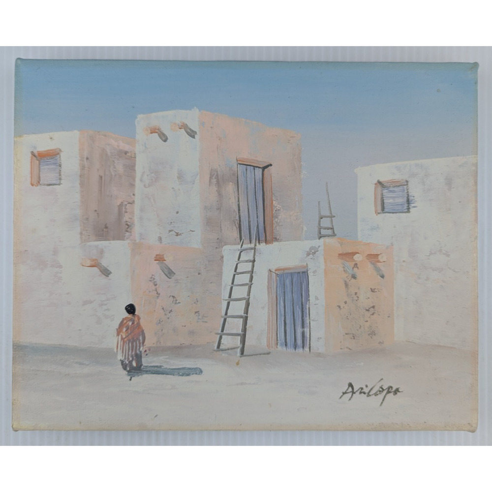 Vintage Southwest Painting Signed Aricopa Adobe Pueblo Small Not Framed 10x8